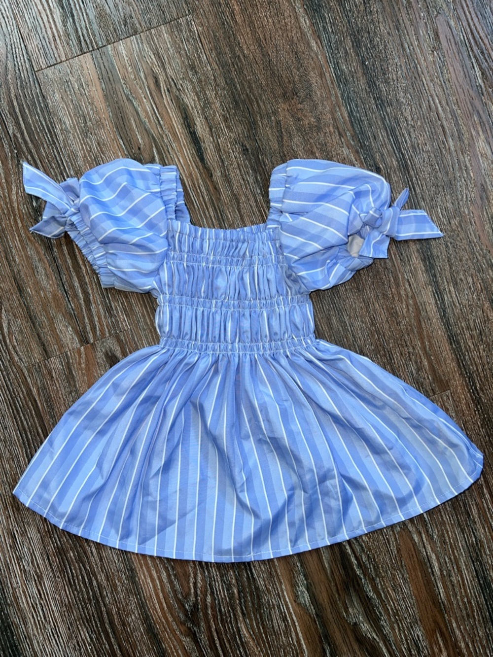 Habitual Light Blue and White Striped Smocked Dress